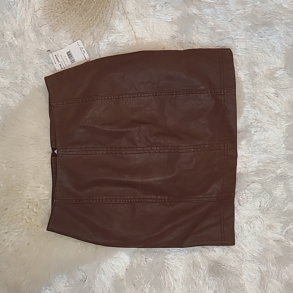 Free People Gingerbread Faux Leather Mini Skirt Brown
